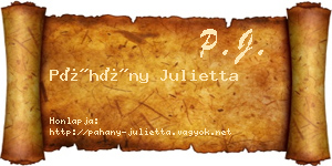 Páhány Julietta névjegykártya